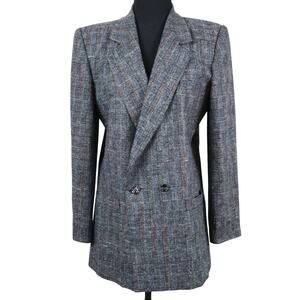 Vintage 80 90s Andre Barreau Gray Wool Blazer Jacket Womens Medium Mid Length